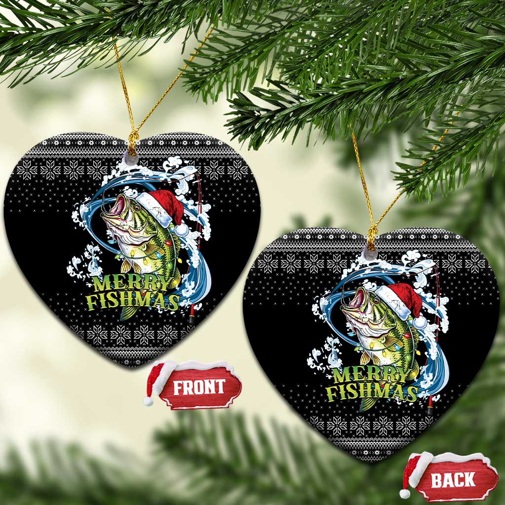 Funny Fishmas Bass Ceramic Ornament Fish Santa Hat Christmas Vibes - Wonder Print Shop