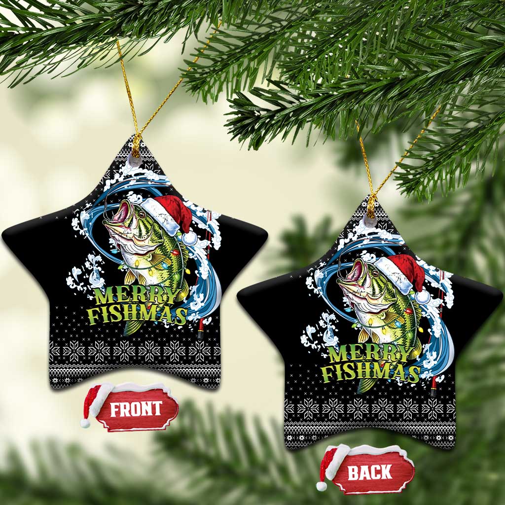 Funny Fishmas Bass Ceramic Ornament Fish Santa Hat Christmas Vibes - Wonder Print Shop