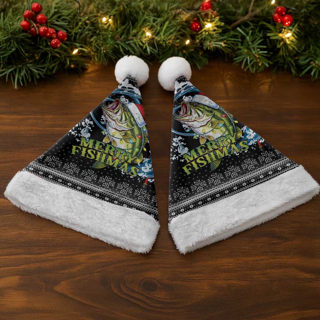 Funny Fishmas Bass Christmas Santa Hat Fish Santa Hat Christmas Vibes - Wonder Print Shop
