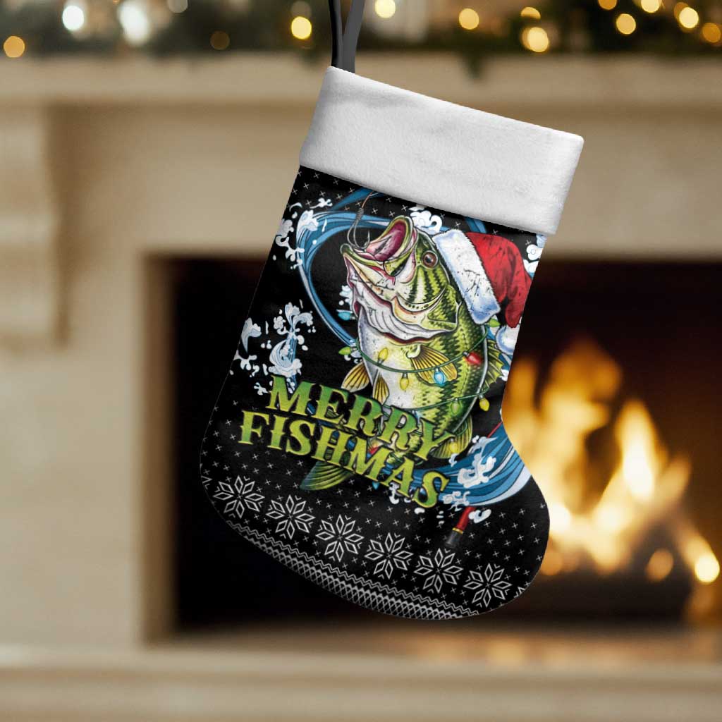 Funny Fishmas Bass Christmas Stocking Fish Santa Hat Christmas Vibes - Wonder Print Shop