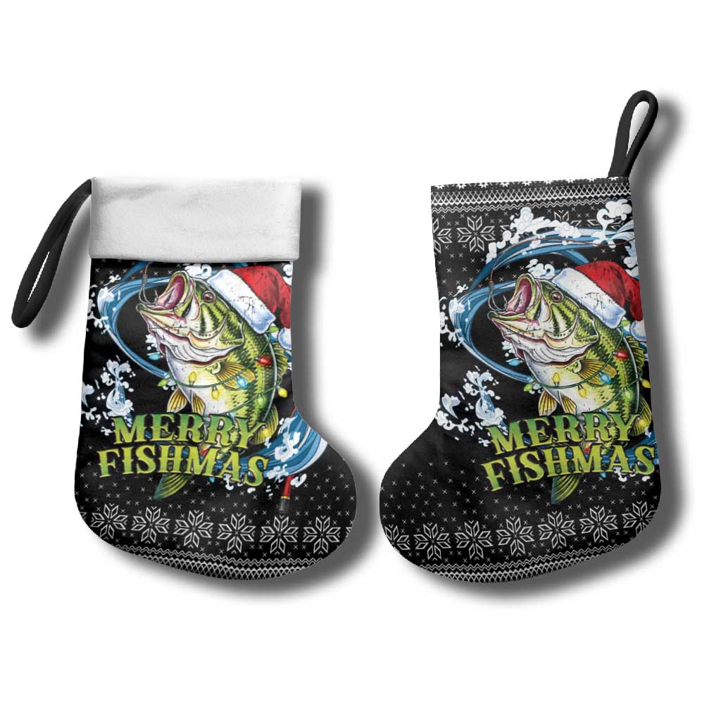 Funny Fishmas Bass Christmas Stocking Fish Santa Hat Christmas Vibes - Wonder Print Shop