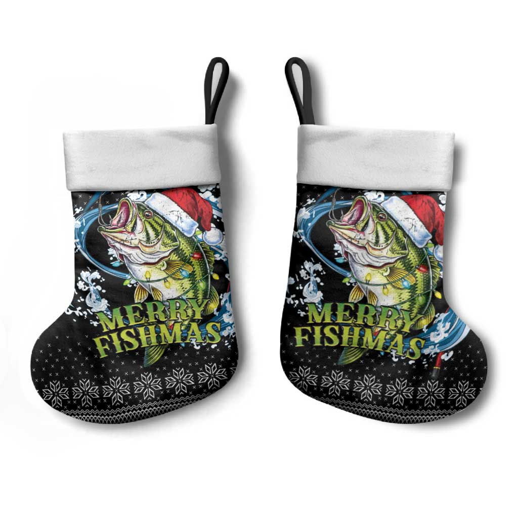 Funny Fishmas Bass Christmas Stocking Fish Santa Hat Christmas Vibes - Wonder Print Shop