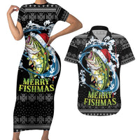 Funny Fishmas Bass Couples Matching Short Sleeve Bodycon Dress and Hawaiian Shirt Fish Santa Hat Christmas Vibes - Wonder Print Shop