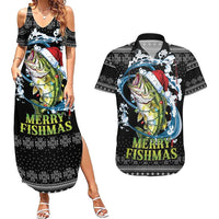 Funny Fishmas Bass Couples Matching Summer Maxi Dress and Hawaiian Shirt Fish Santa Hat Christmas Vibes - Wonder Print Shop