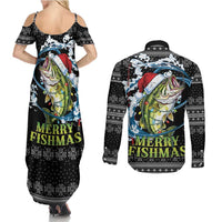 Funny Fishmas Bass Couples Matching Summer Maxi Dress and Long Sleeve Button Shirt Fish Santa Hat Christmas Vibes - Wonder Print Shop