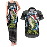 Funny Fishmas Bass Couples Matching Tank Maxi Dress and Hawaiian Shirt Fish Santa Hat Christmas Vibes - Wonder Print Shop