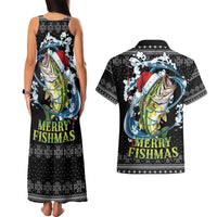 Funny Fishmas Bass Couples Matching Tank Maxi Dress and Hawaiian Shirt Fish Santa Hat Christmas Vibes - Wonder Print Shop