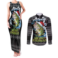 Funny Fishmas Bass Couples Matching Tank Maxi Dress and Long Sleeve Button Shirt Fish Santa Hat Christmas Vibes - Wonder Print Shop