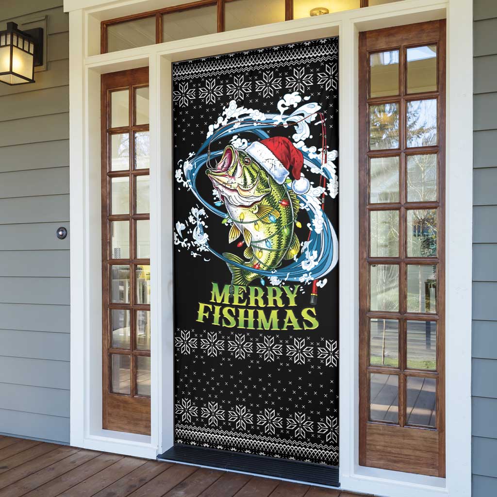 Funny Fishmas Bass Door Cover Fish Santa Hat Christmas Vibes - Wonder Print Shop