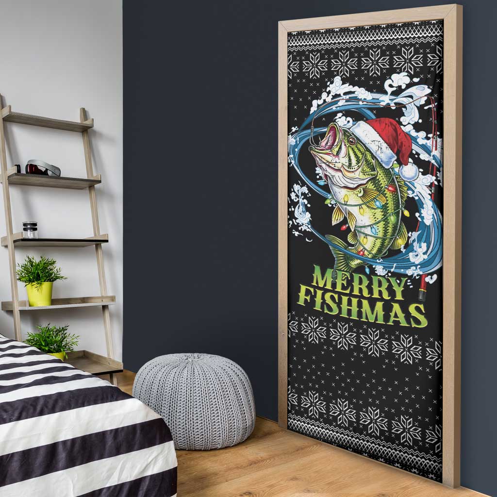 Funny Fishmas Bass Door Cover Fish Santa Hat Christmas Vibes - Wonder Print Shop