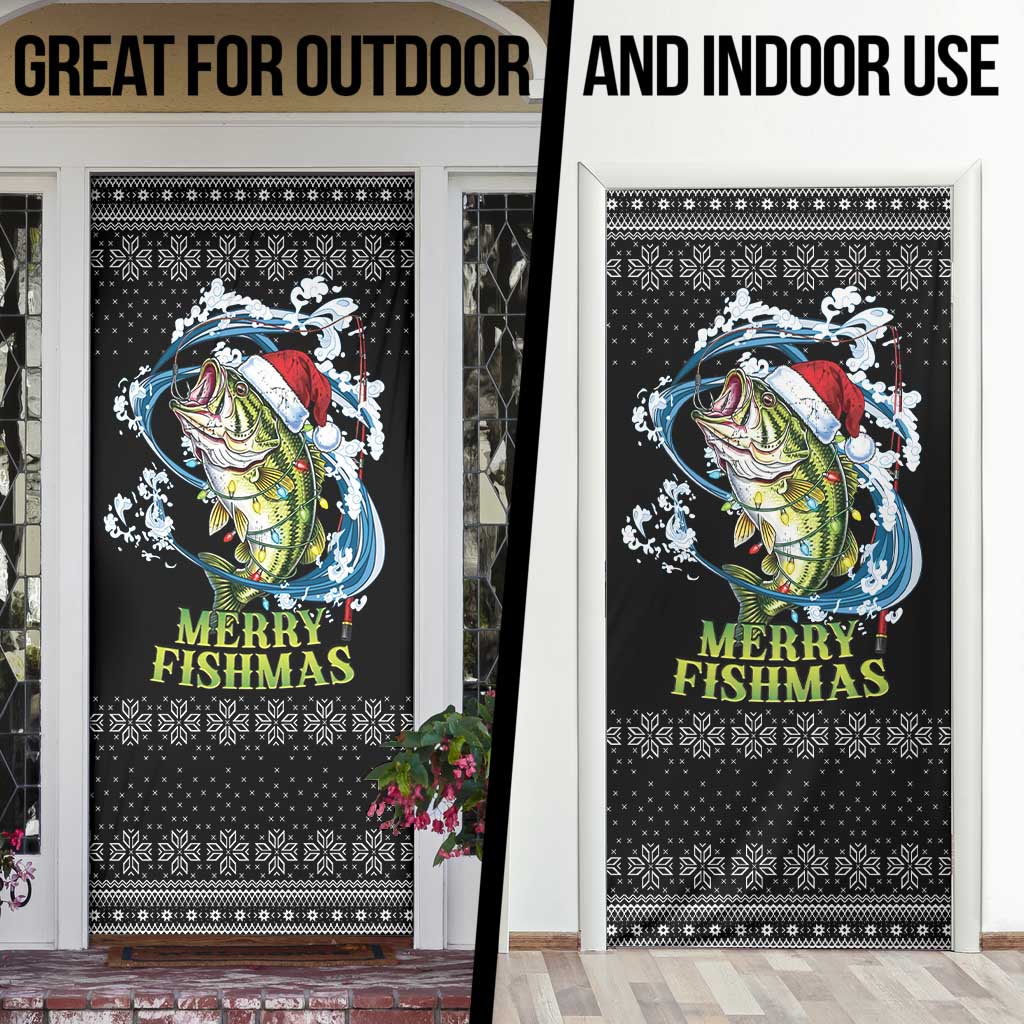 Funny Fishmas Bass Door Cover Fish Santa Hat Christmas Vibes - Wonder Print Shop