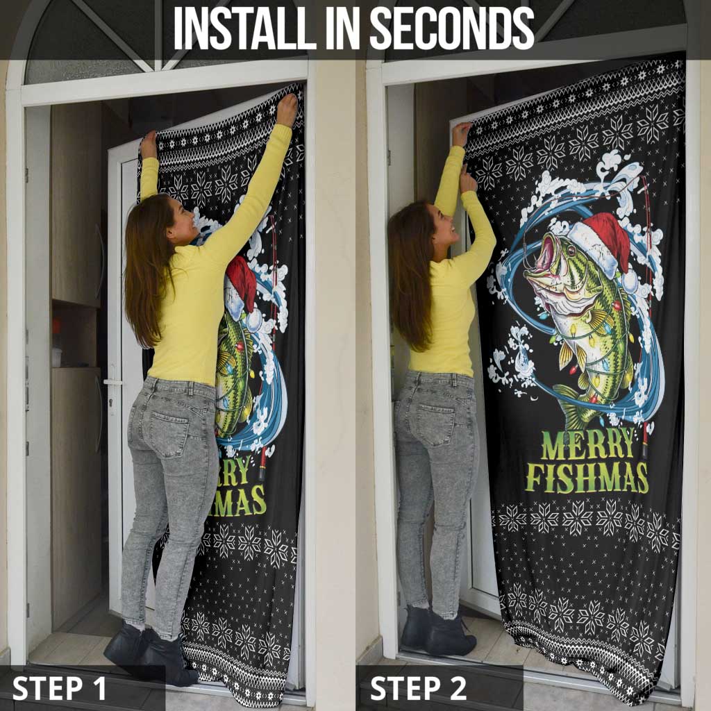 Funny Fishmas Bass Door Cover Fish Santa Hat Christmas Vibes - Wonder Print Shop