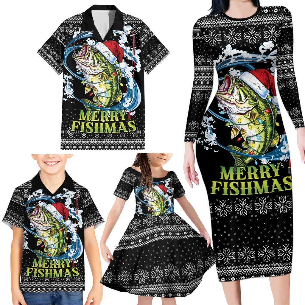 Funny Fishmas Bass Family Matching Long Sleeve Bodycon Dress and Hawaiian Shirt Fish Santa Hat Christmas Vibes - Wonder Print Shop