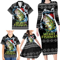 Funny Fishmas Bass Family Matching Long Sleeve Bodycon Dress and Hawaiian Shirt Fish Santa Hat Christmas Vibes - Wonder Print Shop