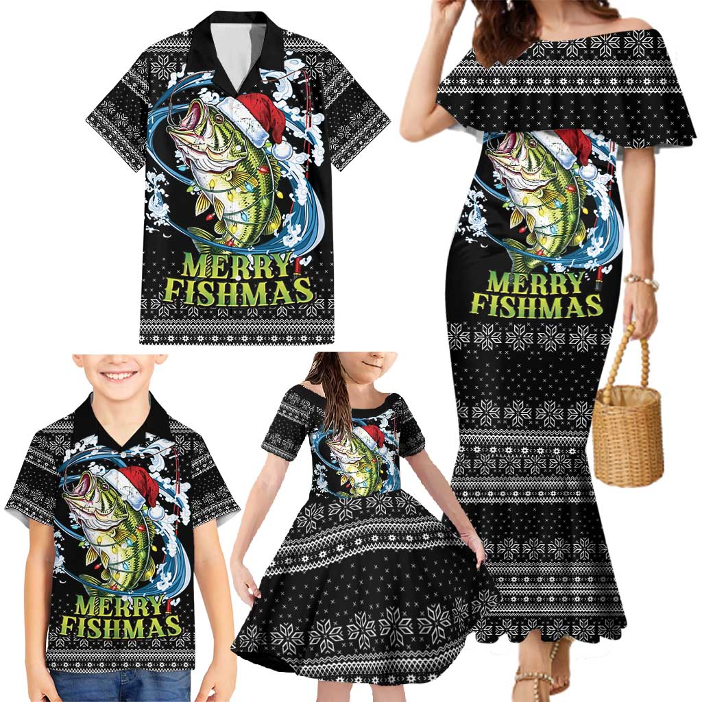 Funny Fishmas Bass Family Matching Mermaid Dress and Hawaiian Shirt Fish Santa Hat Christmas Vibes - Wonder Print Shop