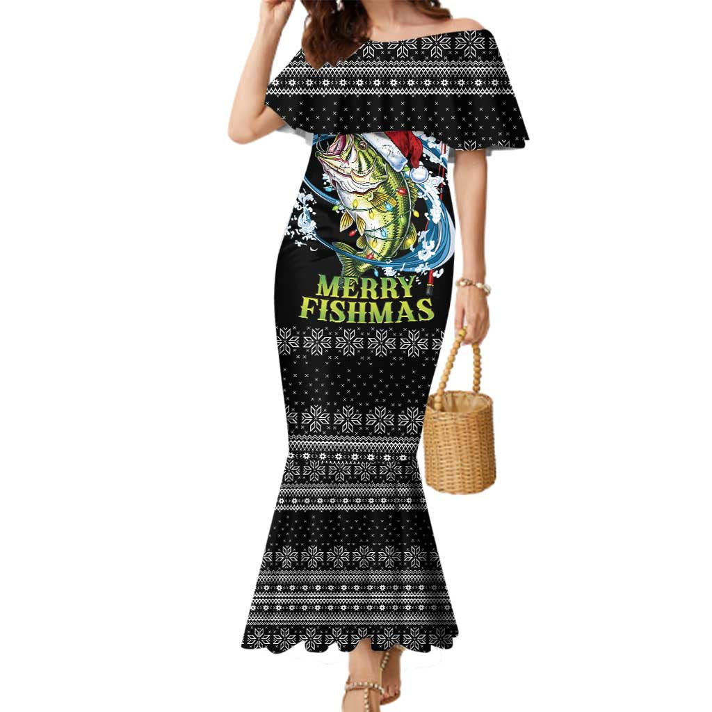 Funny Fishmas Bass Family Matching Mermaid Dress and Hawaiian Shirt Fish Santa Hat Christmas Vibes - Wonder Print Shop