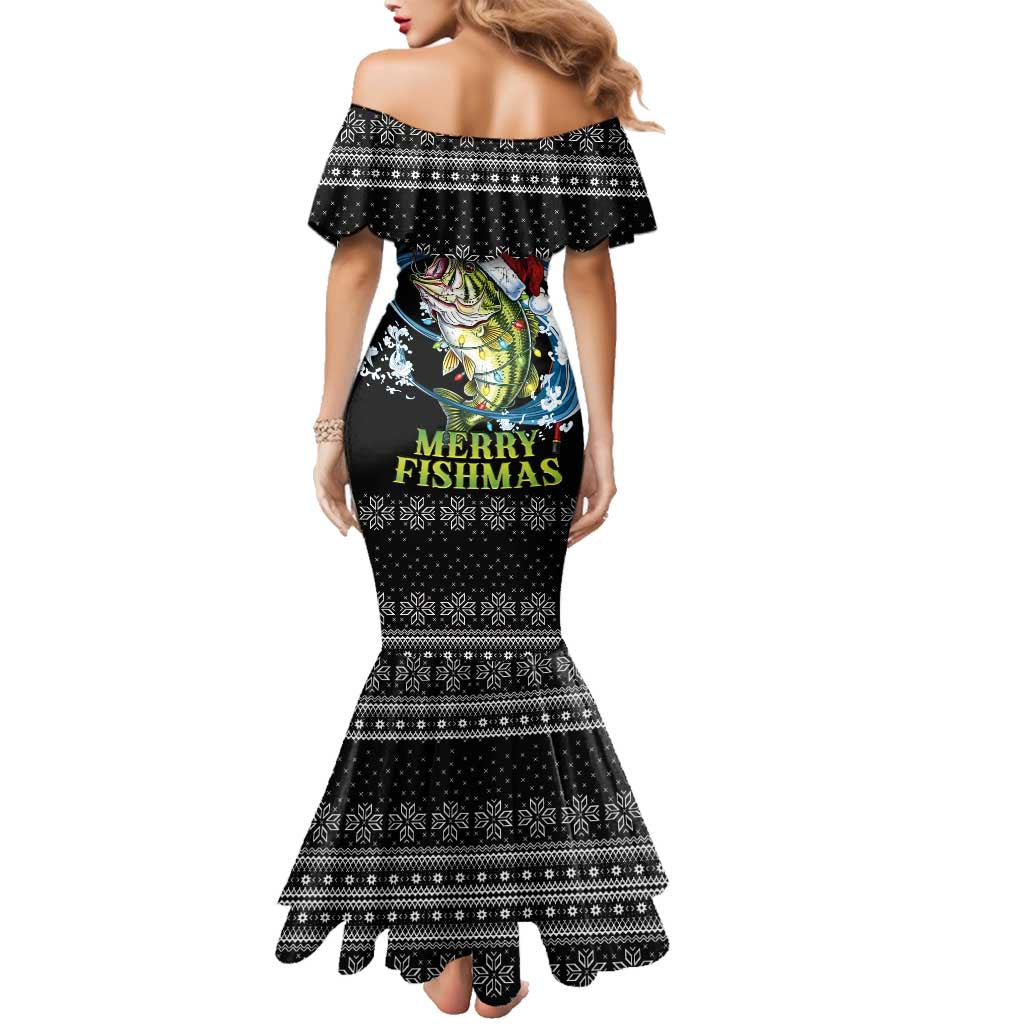 Funny Fishmas Bass Family Matching Mermaid Dress and Hawaiian Shirt Fish Santa Hat Christmas Vibes - Wonder Print Shop