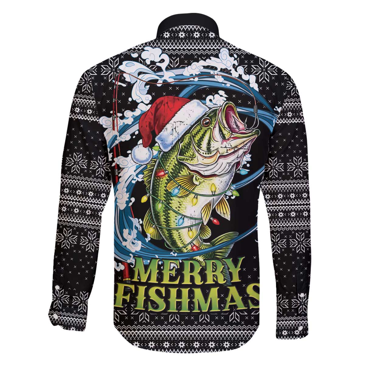 Funny Fishmas Bass Family Matching Off The Shoulder Long Sleeve Dress and Hawaiian Shirt Fish Santa Hat Christmas Vibes - Wonder Print Shop