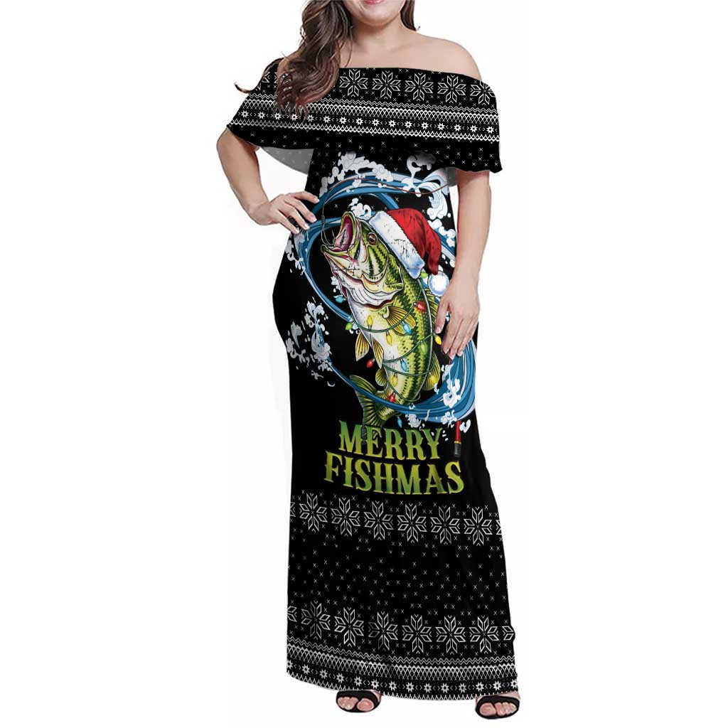 Funny Fishmas Bass Family Matching Off Shoulder Maxi Dress and Hawaiian Shirt Fish Santa Hat Christmas Vibes - Wonder Print Shop