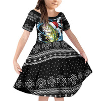 Funny Fishmas Bass Family Matching Off Shoulder Short Dress and Hawaiian Shirt Fish Santa Hat Christmas Vibes - Wonder Print Shop