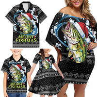 Funny Fishmas Bass Family Matching Off Shoulder Short Dress and Hawaiian Shirt Fish Santa Hat Christmas Vibes - Wonder Print Shop