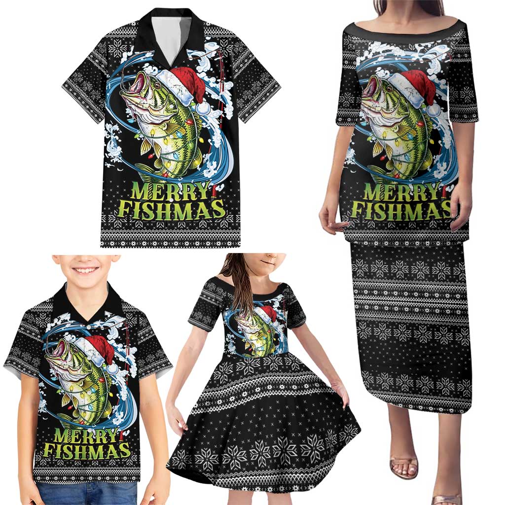 Funny Fishmas Bass Family Matching Puletasi and Hawaiian Shirt Fish Santa Hat Christmas Vibes - Wonder Print Shop