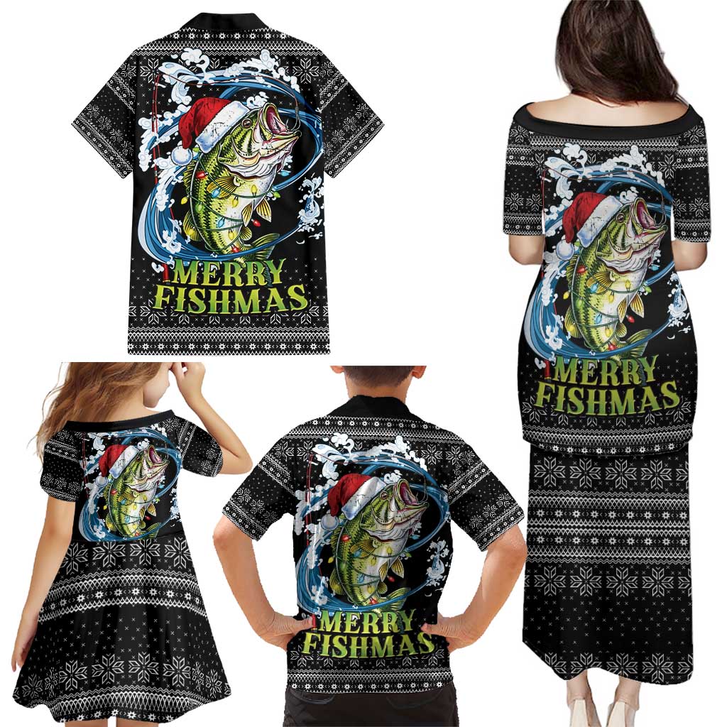Funny Fishmas Bass Family Matching Puletasi and Hawaiian Shirt Fish Santa Hat Christmas Vibes - Wonder Print Shop