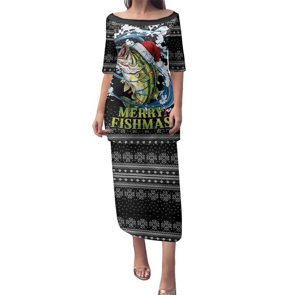Funny Fishmas Bass Family Matching Puletasi and Hawaiian Shirt Fish Santa Hat Christmas Vibes - Wonder Print Shop