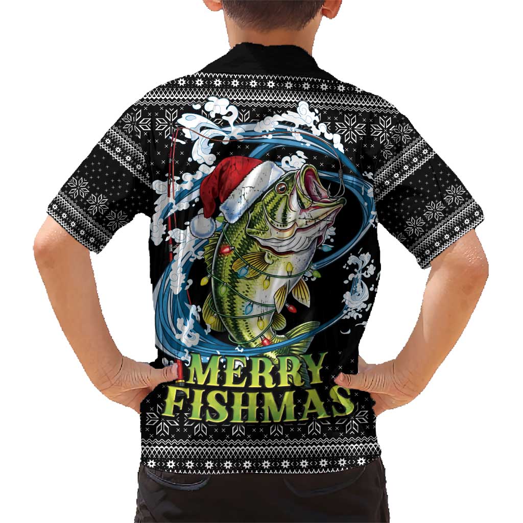 Funny Fishmas Bass Family Matching Short Sleeve Bodycon Dress and Hawaiian Shirt Fish Santa Hat Christmas Vibes - Wonder Print Shop