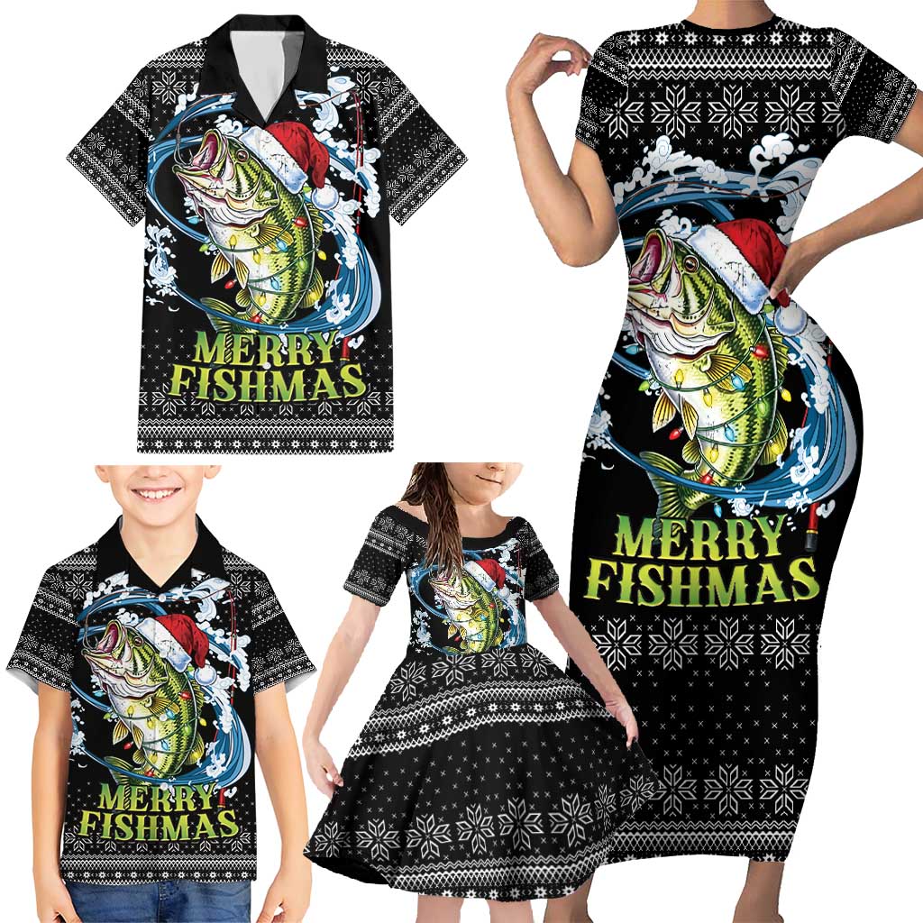 Funny Fishmas Bass Family Matching Short Sleeve Bodycon Dress and Hawaiian Shirt Fish Santa Hat Christmas Vibes - Wonder Print Shop