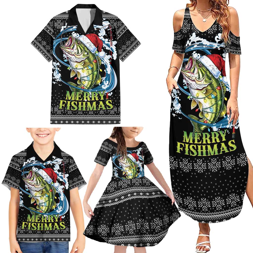 Funny Fishmas Bass Family Matching Summer Maxi Dress and Hawaiian Shirt Fish Santa Hat Christmas Vibes - Wonder Print Shop