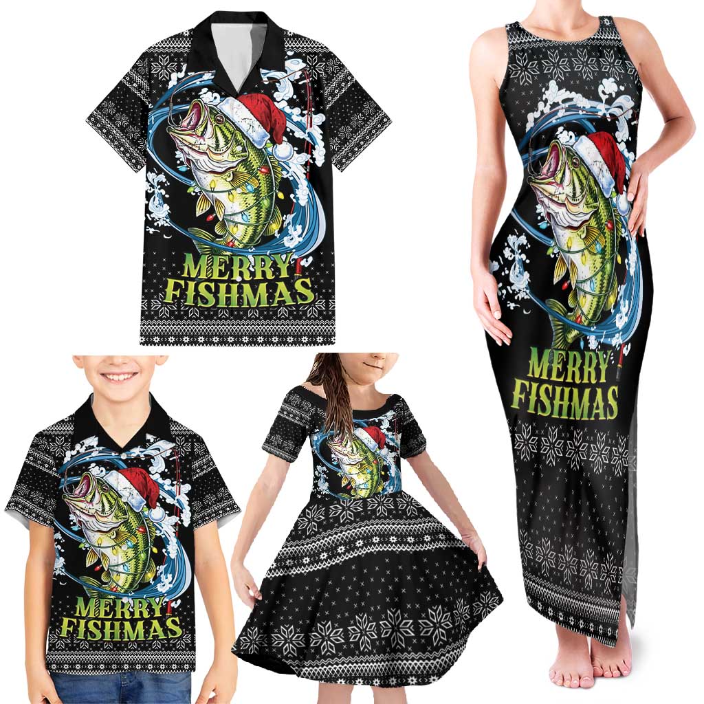 Funny Fishmas Bass Family Matching Tank Maxi Dress and Hawaiian Shirt Fish Santa Hat Christmas Vibes - Wonder Print Shop