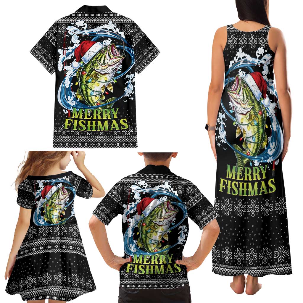 Funny Fishmas Bass Family Matching Tank Maxi Dress and Hawaiian Shirt Fish Santa Hat Christmas Vibes - Wonder Print Shop