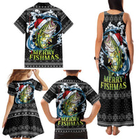 Funny Fishmas Bass Family Matching Tank Maxi Dress and Hawaiian Shirt Fish Santa Hat Christmas Vibes - Wonder Print Shop