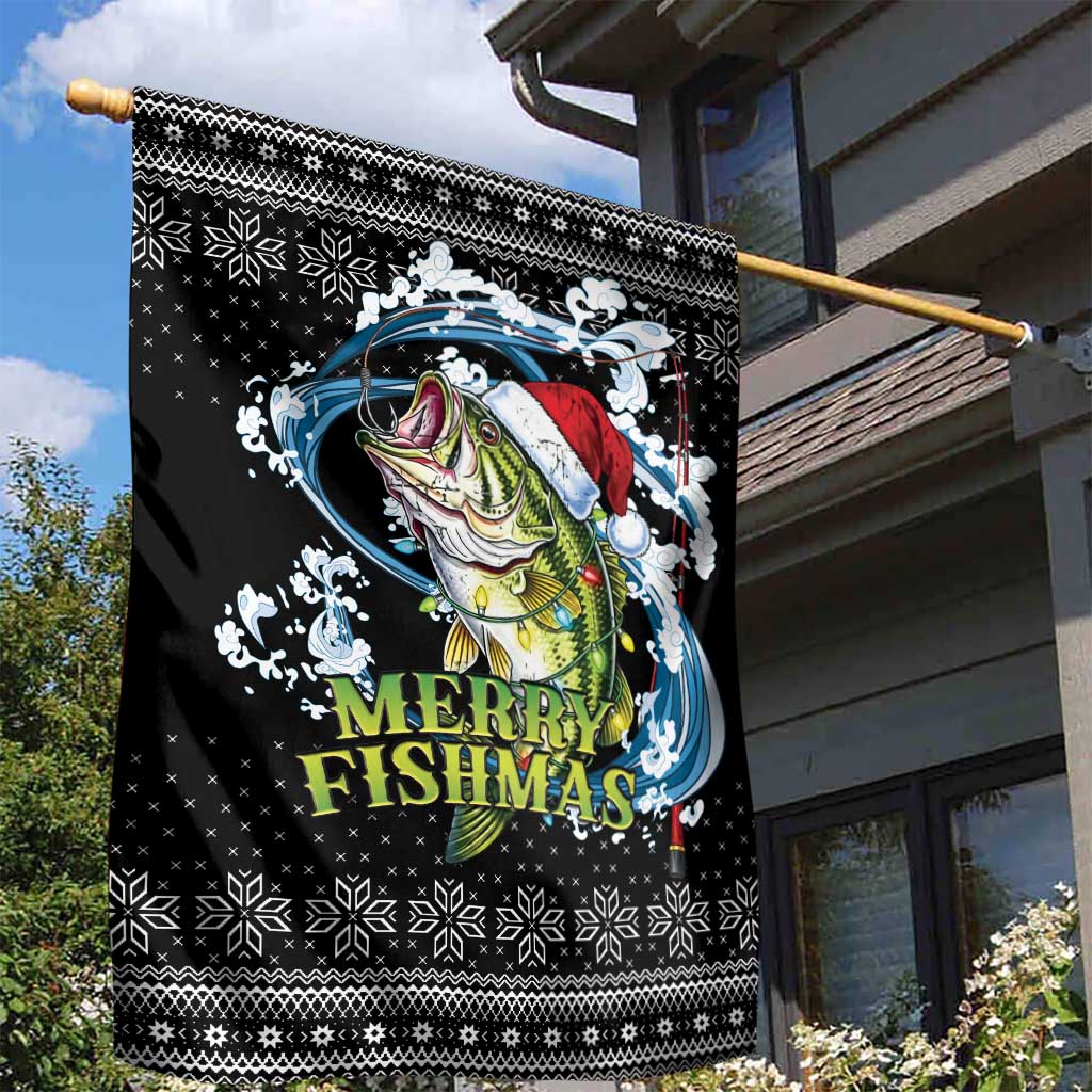 Funny Fishmas Bass Garden Flag Fish Santa Hat Christmas Vibes - Wonder Print Shop