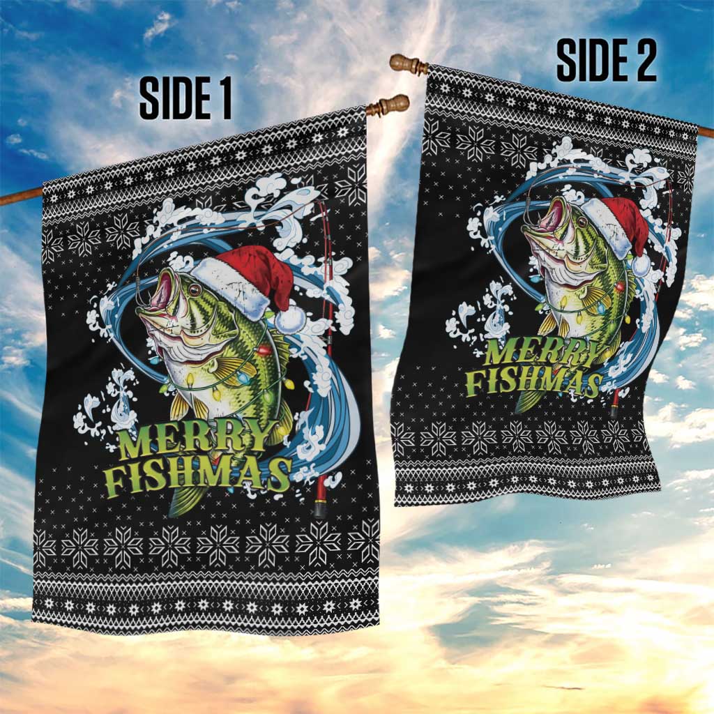 Funny Fishmas Bass Garden Flag Fish Santa Hat Christmas Vibes - Wonder Print Shop