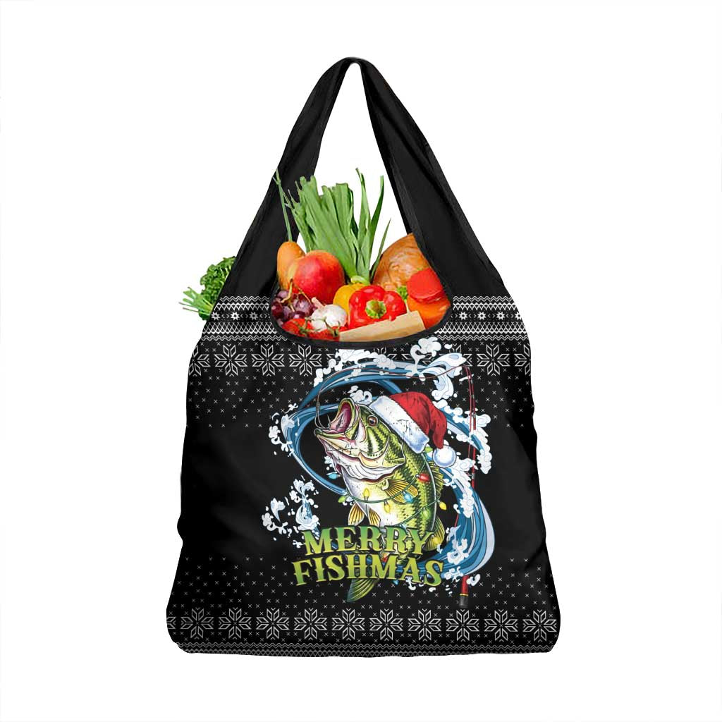 Funny Fishmas Bass Grocery Bag Fish Santa Hat Christmas Vibes - Wonder Print Shop