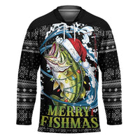 Funny Fishmas Bass Hockey Jersey Fish Santa Hat Christmas Vibes - Wonder Print Shop