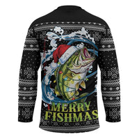 Funny Fishmas Bass Hockey Jersey Fish Santa Hat Christmas Vibes - Wonder Print Shop