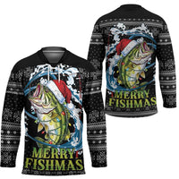 Funny Fishmas Bass Hockey Jersey Fish Santa Hat Christmas Vibes - Wonder Print Shop