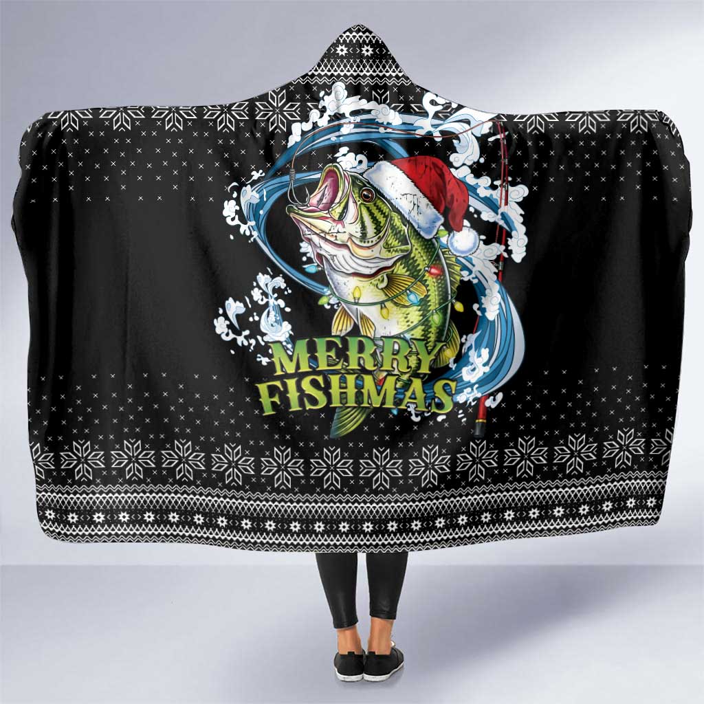 Funny Fishmas Bass Hooded Blanket Fish Santa Hat Christmas Vibes - Wonder Print Shop