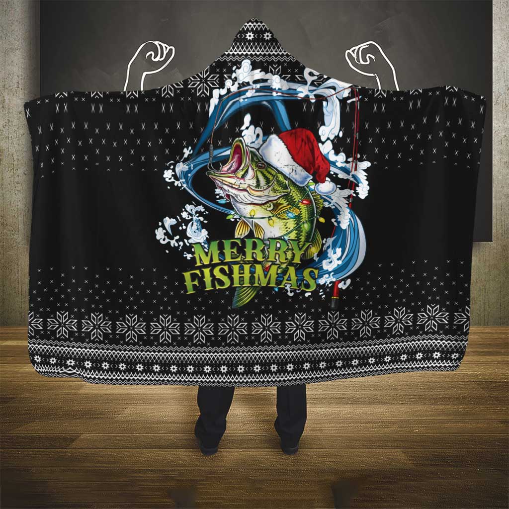 Funny Fishmas Bass Hooded Blanket Fish Santa Hat Christmas Vibes - Wonder Print Shop