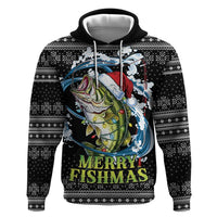 Funny Fishmas Bass Hoodie Fish Santa Hat Christmas Vibes - Wonder Print Shop