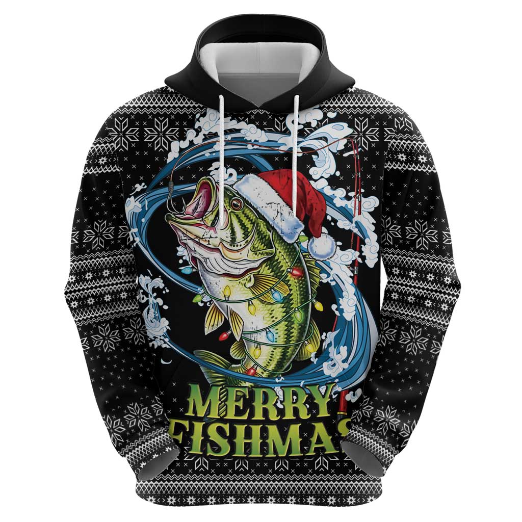 Funny Fishmas Bass Hoodie Fish Santa Hat Christmas Vibes - Wonder Print Shop