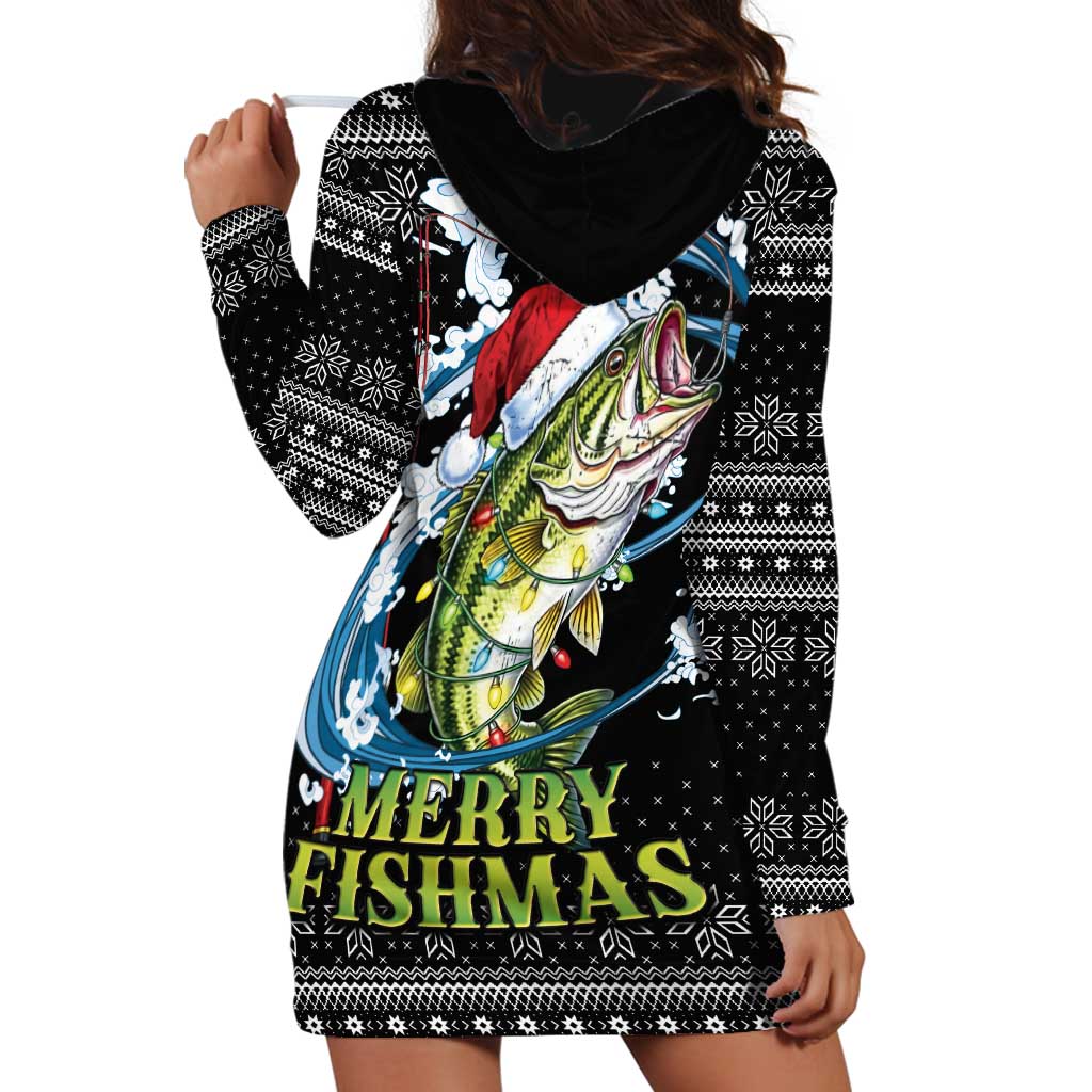 Funny Fishmas Bass Hoodie Dress Fish Santa Hat Christmas Vibes - Wonder Print Shop