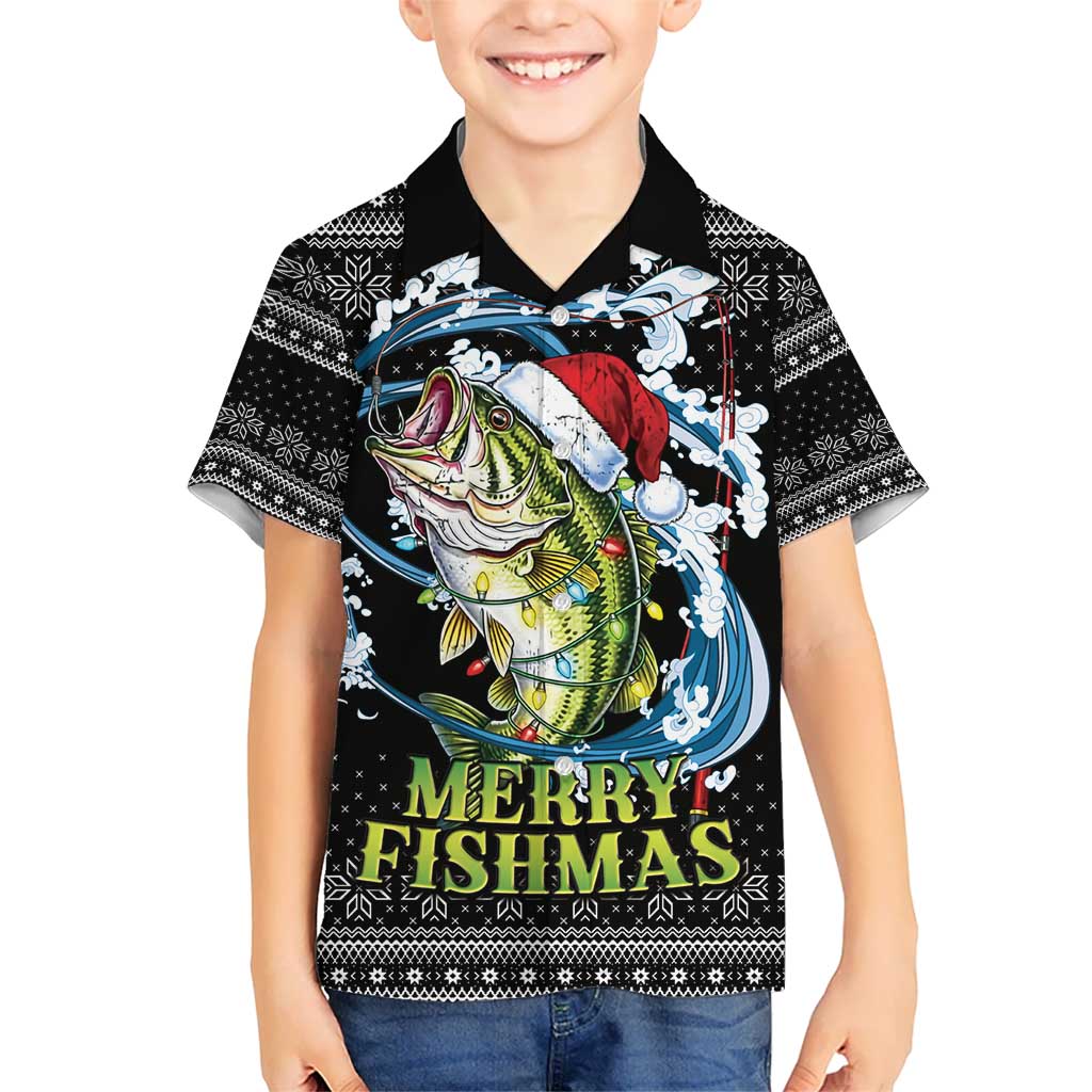 Funny Fishmas Bass Kid Hawaiian Shirt Fish Santa Hat Christmas Vibes - Wonder Print Shop