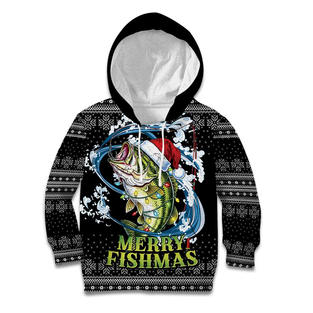 Funny Fishmas Bass Kid Hoodie Fish Santa Hat Christmas Vibes - Wonder Print Shop