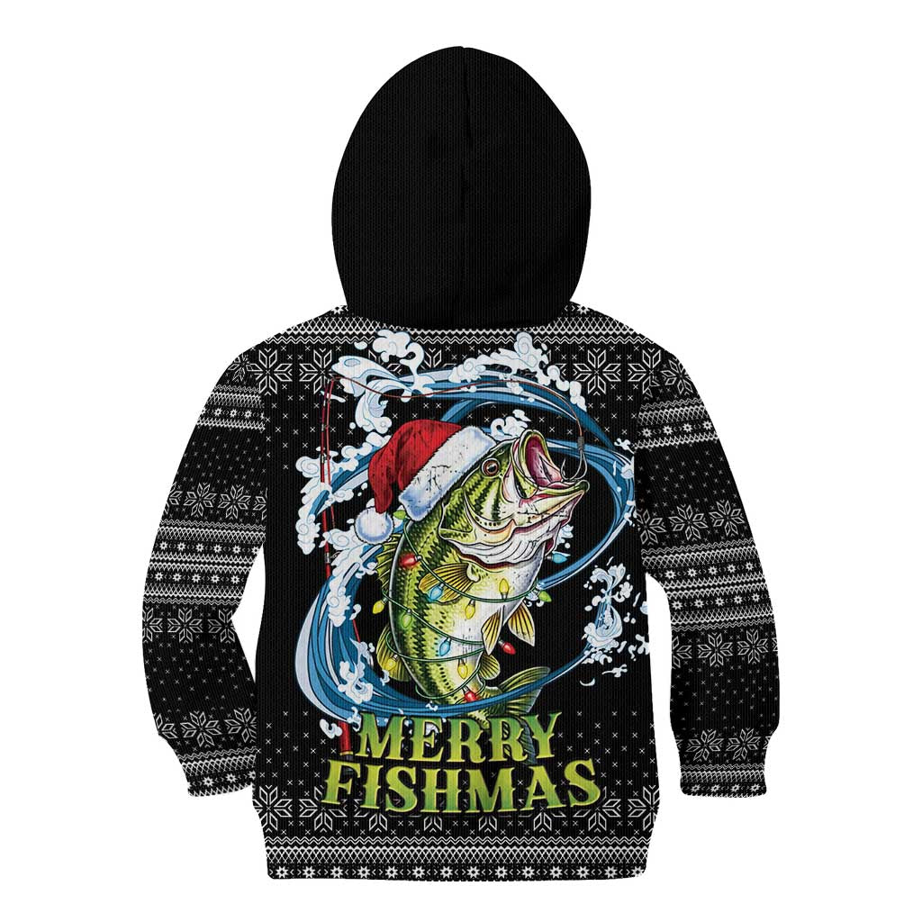 Funny Fishmas Bass Kid Hoodie Fish Santa Hat Christmas Vibes - Wonder Print Shop