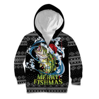 Funny Fishmas Bass Kid Hoodie Fish Santa Hat Christmas Vibes - Wonder Print Shop