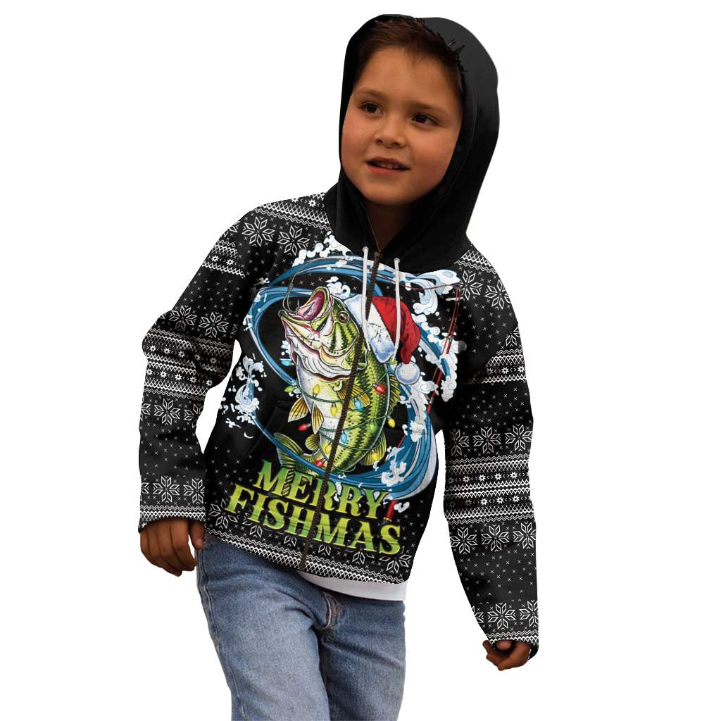 Funny Fishmas Bass Kid Hoodie Fish Santa Hat Christmas Vibes - Wonder Print Shop